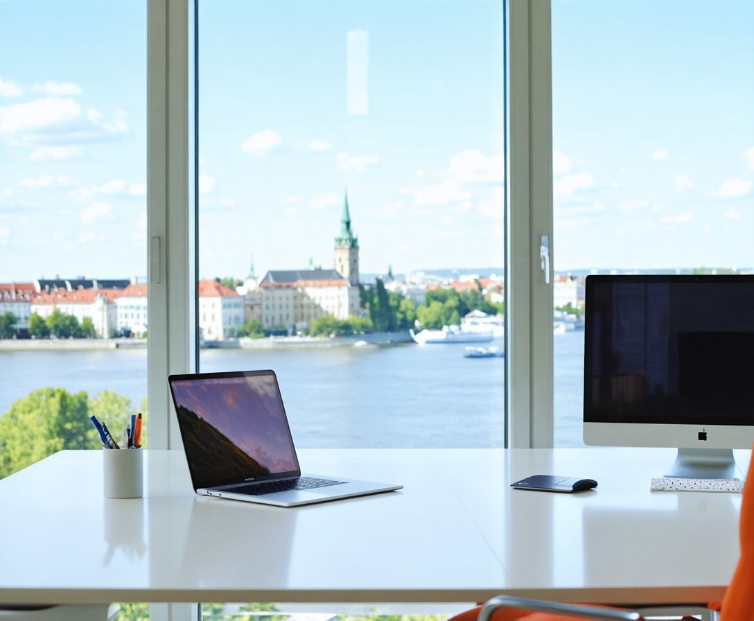 Moderná kancelária v Bratislave s výhľadom na mesto