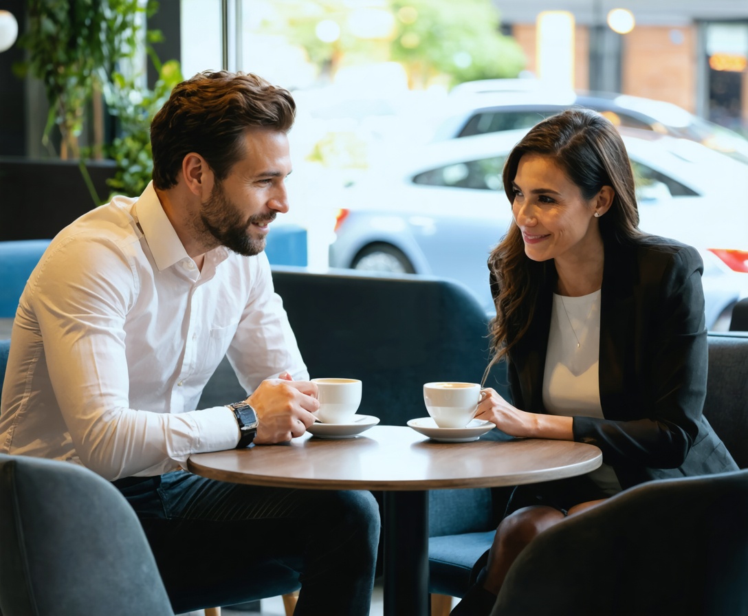 Podnikatelia diskutujúci o stratégii pri káve